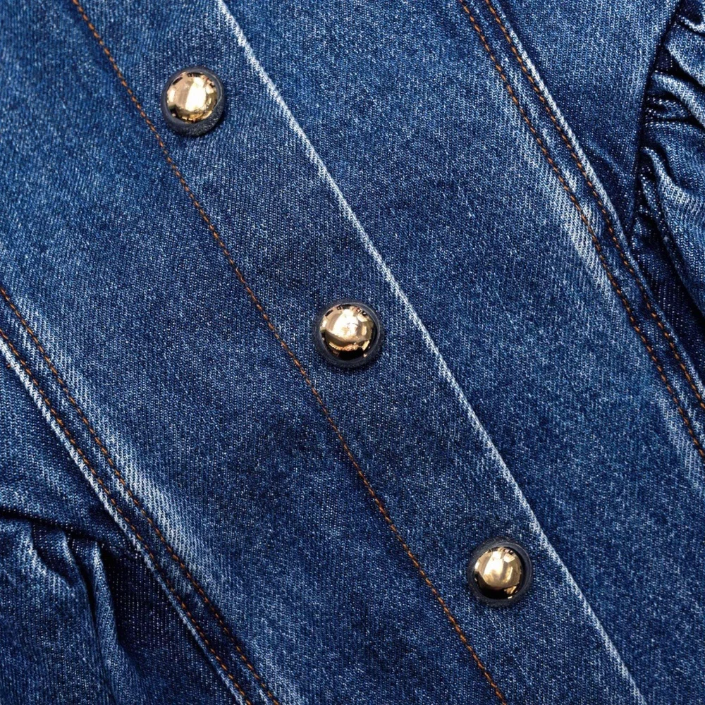 self-portrait Flared Denim Mini Dress US6 - MSRP $380 -  NWT - Picture 5 of 9